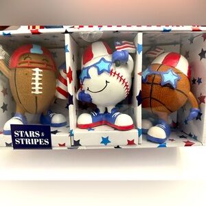 STARS & STRIPES Set Of 3 Seasonal Decor -Americana -Football/Baseball/Basketball